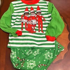 ELF  on the shelf Green and Red Striped Kids Pajama Set